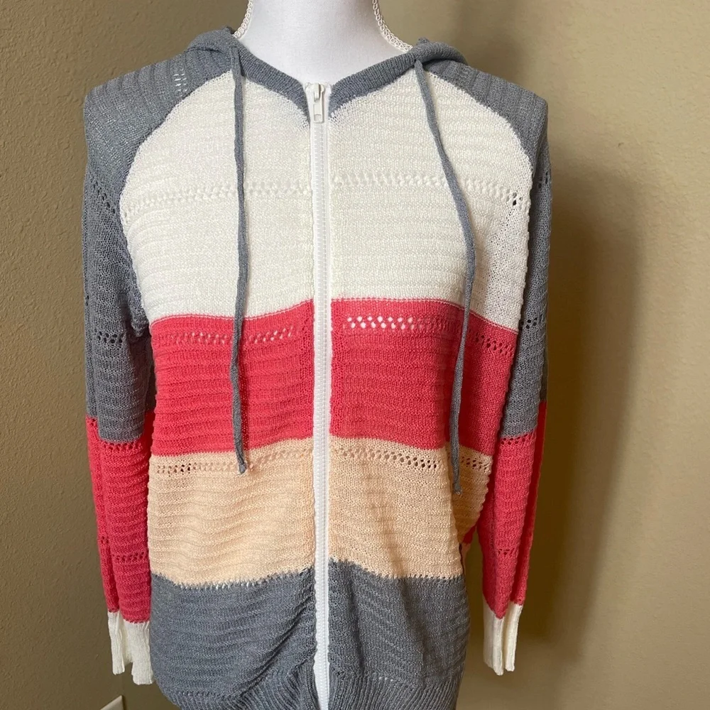 BTFBM Colorblock lightweight mesh zip,up sweater with hood. NWT - Picture 4 of 4